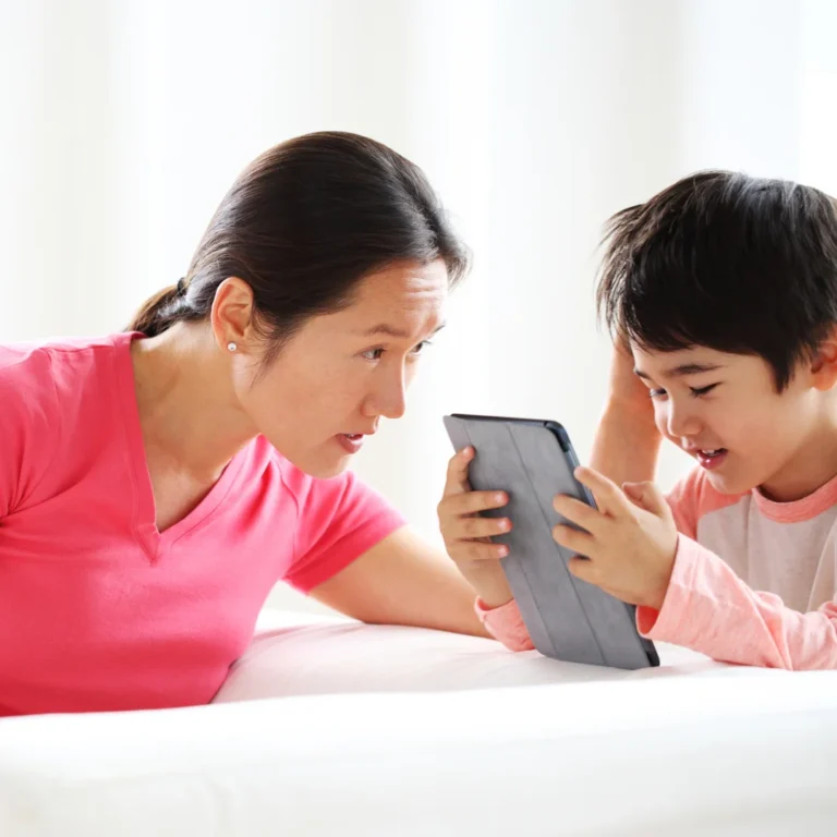 a mom talking to her child