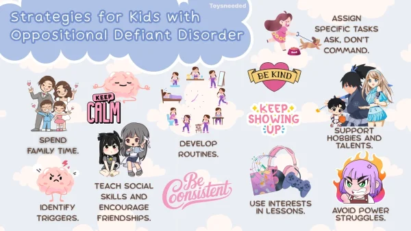 an infographic detailing the strategies for kids with Oppositional Defiant Disorder