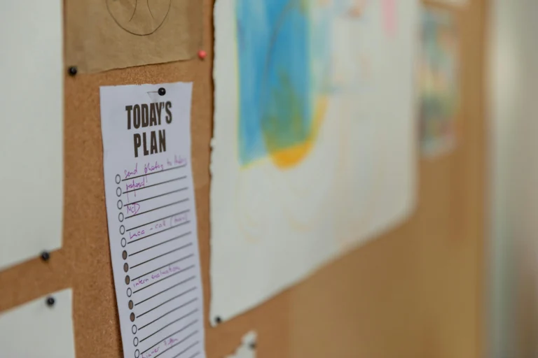 A to-do list posted on a board.