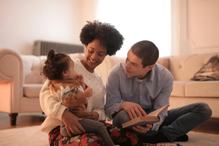 Parents teaching kid lessons.